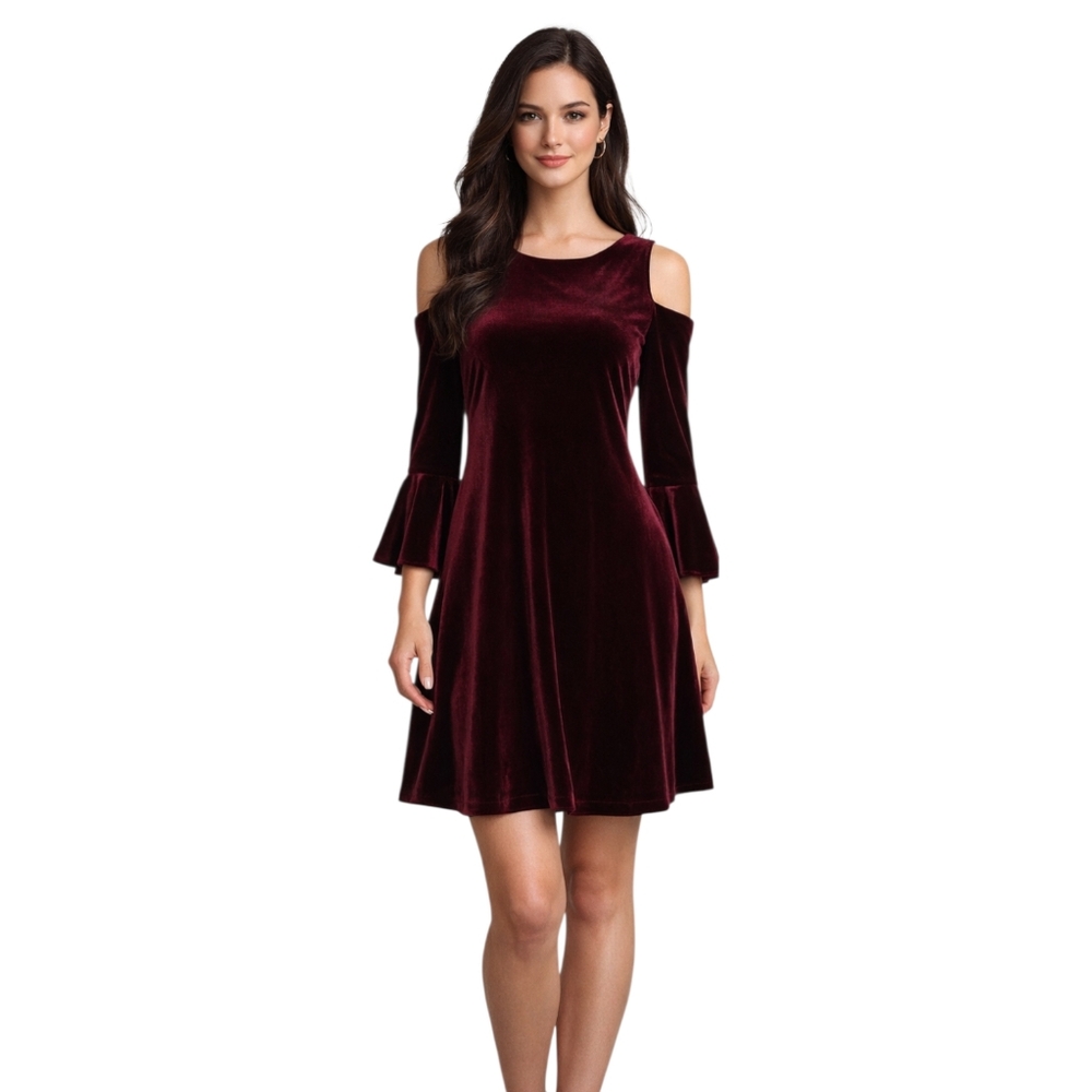 Lauren Ralph Lauren Burgundy Velvet Cold Shoulder Dress Size 6
